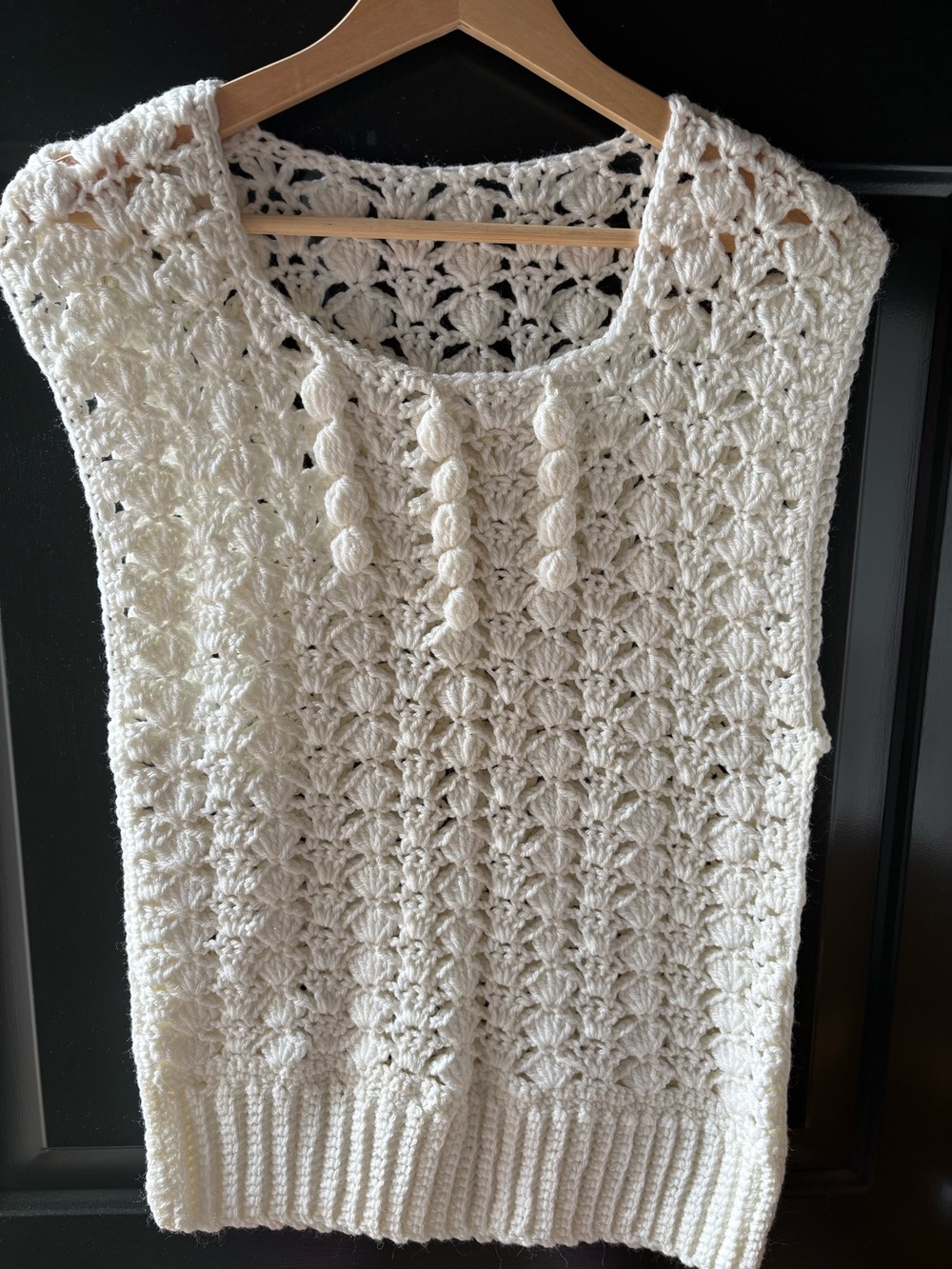 White Hand Crochet Knit Sleeveless Sweater Vest Size Large